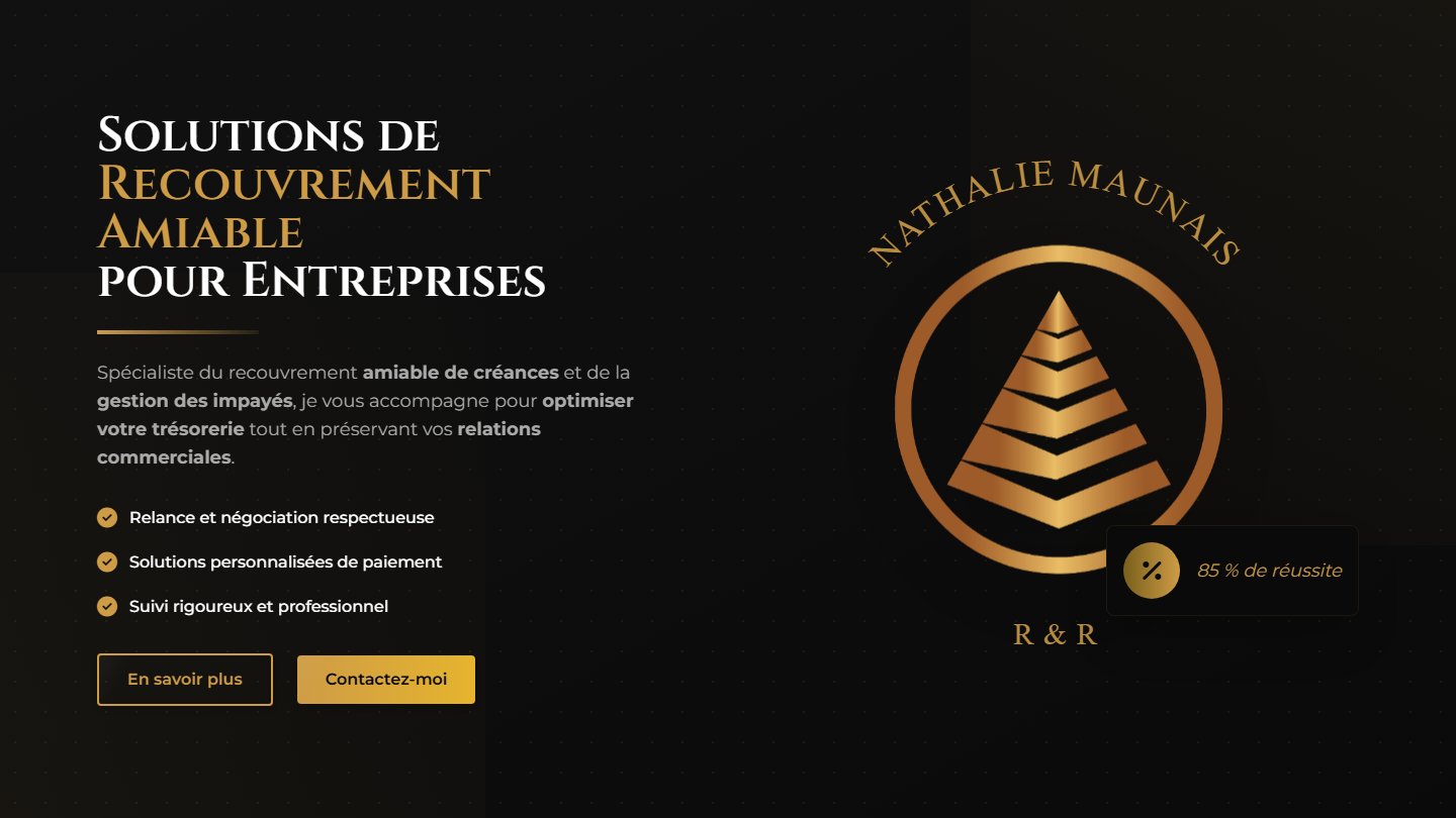Hero — accroche métier, baseline « Assistance Relance & Recouvrement » et CTA contact