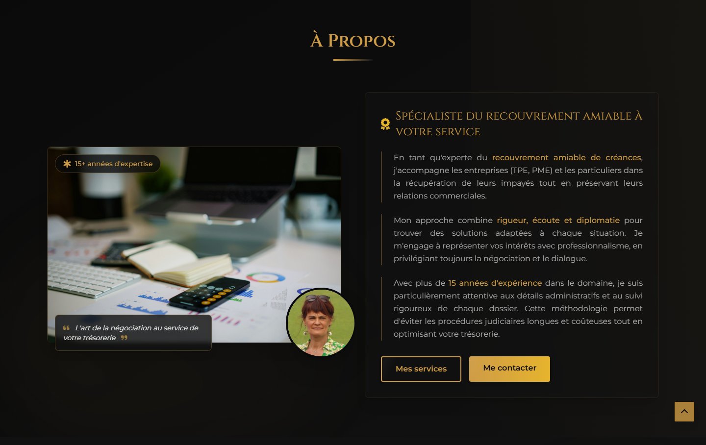 À propos — quinze années d'expérience, approche personnalisée et engagement humain