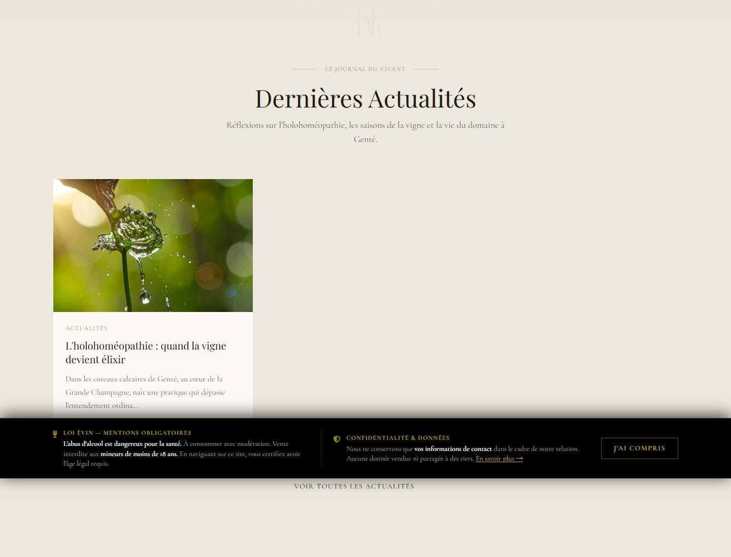 Journal du Vivant — actualités du domaine en grille éditoriale