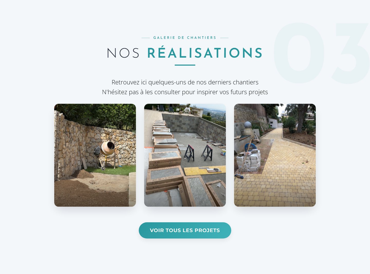 Portfolio chantiers — fiches avec galerie photos pour rassurer le visiteur
