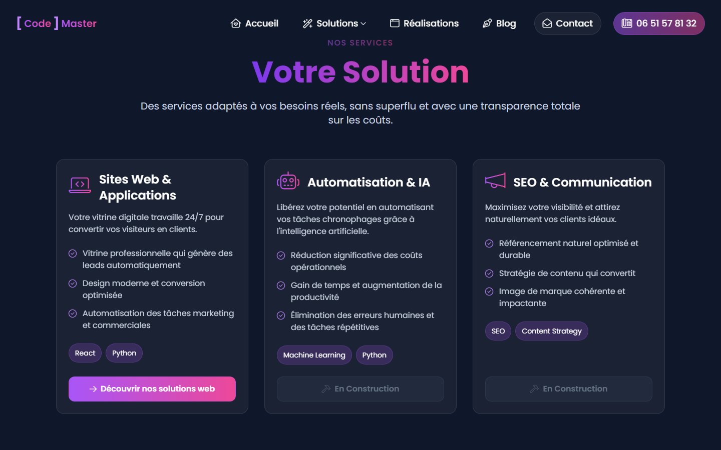 Portfolio de réalisations — trois cas mis en avant et accès au book complet