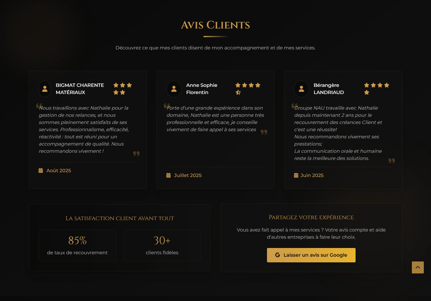 Avis clients nominatifs — Bigmat, Groupe NAU et autres entreprises identifiées