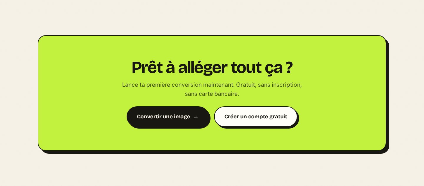 CTA final — « Prêt à alléger tout ça ? » avec accès direct à l'inscription ou à l'atelier