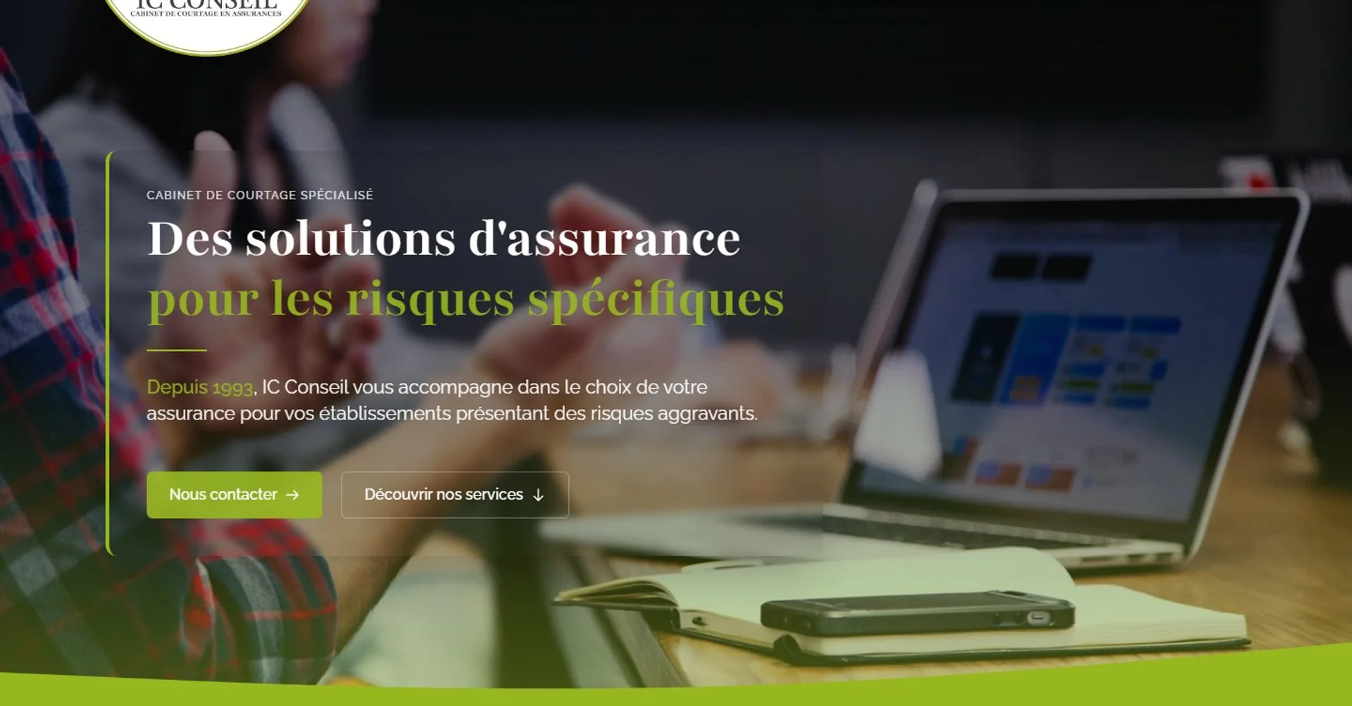 Hero — accroche du cabinet, positionnement risques aggravants, trente ans d'expérience