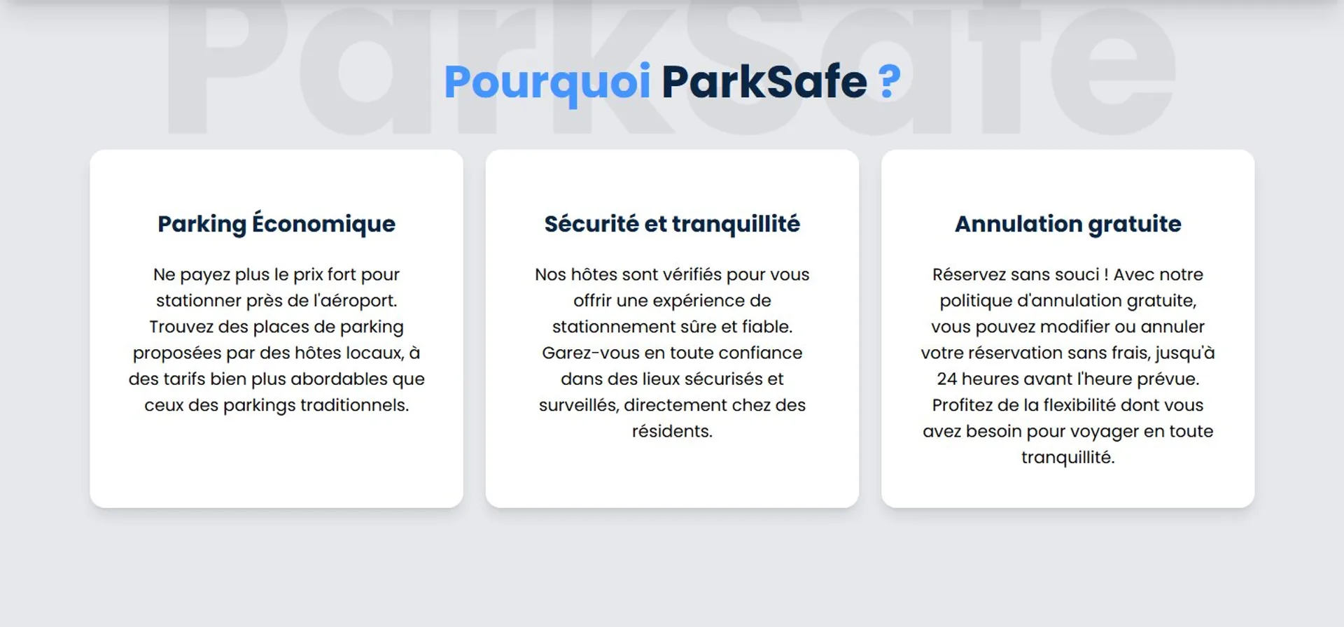 Section « Pourquoi ParkSafe » — arguments éditables depuis le back-office
